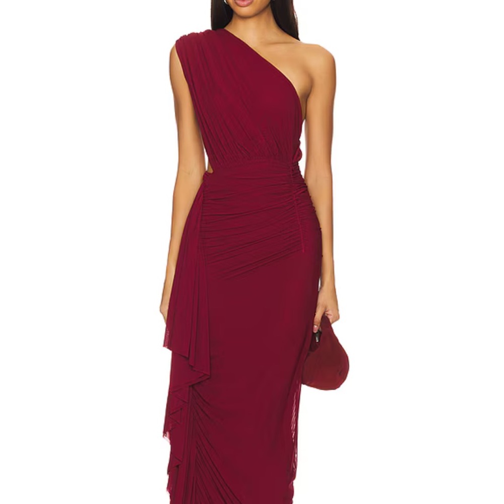 Superdown Revolve - One Shoulder Cut Out Juliet Dress in Oxblood Red